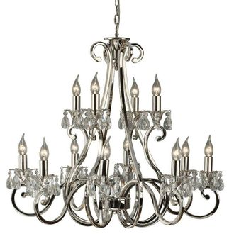 Loops Esher Ceiling Pendant Chandelier Polished Nickel & Crystal Curved 12 Lamp Light in Metallics