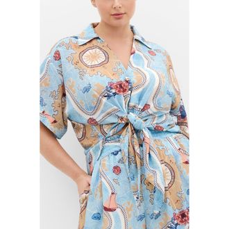 City Chic Postcard Front Tie Top in Voyage Prt at Nordstrom, Size Xxxs