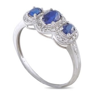 Luxury Bazaar 14K White Gold 1.0ct Sapphire Three-Stone Ring MF01-081926