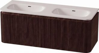 Royal Plaza Terra Edge Badkamermeubelset - 120x44.7x46cm - solid surface wastafel wit mat - 2 wasbakken - 2 kraangaten - 2 lades - kastanje (walnoot)