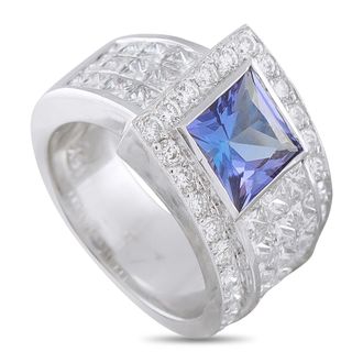 Luxury Bazaar 18K White Gold 1.65ct Diamond and Tanzanite Ring MF10-080326