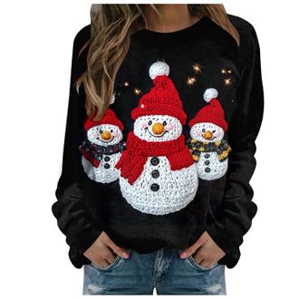 Generic Ladies Christmas Jumpers Christmas Sweatshirt For Women Xmas Printed Sweatshirt Loose Funny Xmas Jumpers Long Sleeve Crewneck Shirt Ladies Fashion Hoo