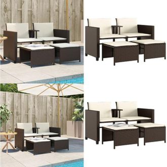 vidaXL Divano Giardino 2Posti con Tavolo e Sgabelli Marrone Polyrattan - Tavolino da giardino - Sgabello da giardino