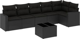 vidaXL Set De Comedor De Jard&iacute;n 7 Pzas Y Cojines Rat&aacute;n Sint&eacute;tico Negro Vidaxl