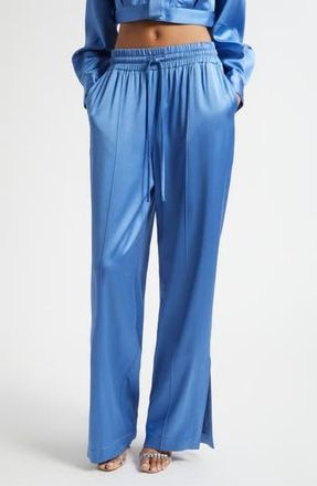 Cinq &agrave; Sept Damoni Wide Leg Satin Pants in Cobalt Wave at Nordstrom Rack, Size Large