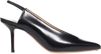 Francesco Russo Militaire Knoop Leren Slingback Pumps - Dames - Pumps - Zwart - 37 EU - Leer - Schoenen