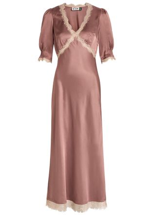 Rixo Rixo Annina Lace-embellished Satin Midi Dress - Light Brown - 16 (UK 16 / XL)