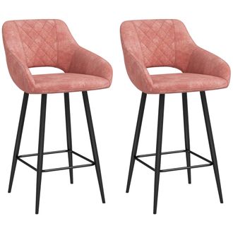 HOMCOM Bar Stools Set Of 2 - Velvet-Touch Fabric Counter Height Bar Chairs Pink - Brown | TJ Hughes