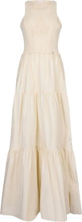 Liu Jo cotton maxi dress - women - Cotton Slub - M - Neutrals