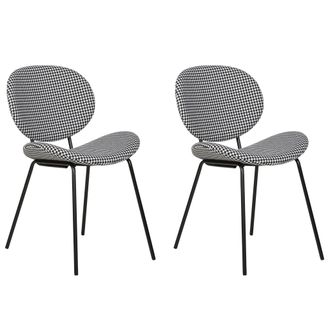 Beliani Conjunto De 2 Sillas De Tela Patas De Hierro Negro Con Tapones Sin Reposabrazos Dise&ntilde;o Retro Pata De Gallo Asientos De Comedor Blanco Y Negro Luana