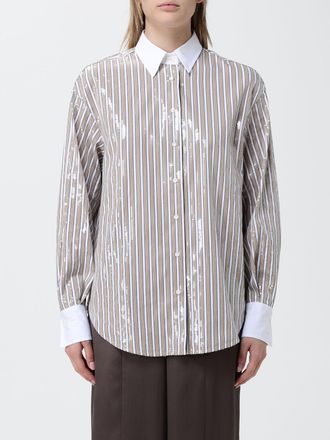 Brunello Cucinelli Camicia in cotone a righe con paillettes
