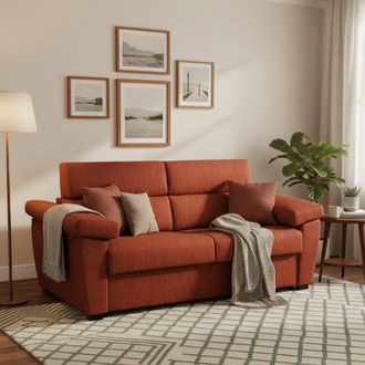Dmora Sof&aacute; Cama 3 Plazas Pacecos, Desenfundable, Con Caj&oacute;n Hecho En Italia, Lavable, 225x95 Cm Naranja