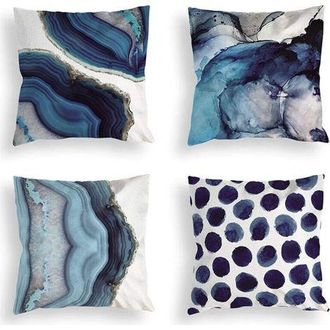 OEM Fundas De Coj&iacute;n Decorativas, Funda De Coj&iacute;n Cuadrada Azul De 45 X 45 Cm, Estampado De M&aacute;rmol Azul Marino Y Dorado, Juego De 4 Fundas De Almohada Decor