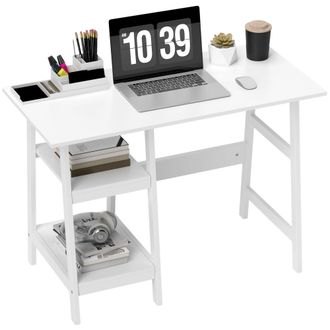 HOMCOM Computer Writing Desk w/ Shelf PC Workstation for Home Office - White | TJ Hughes