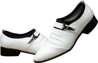 Generic British Mens Fashion Pointed Toe Leather Formal Dress Shoes for Wedding and Business Occasions Elegant Footwear with Classic Design (White, 7.5)