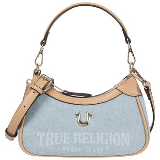 True Religion Blair Denim & PU Shoulder Bag - Logo Denim Mini Shoulder Bag with Detachable Strap (Denim)