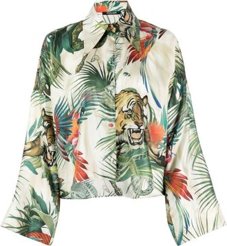 Roberto Cavalli graphic-print silk shirt - women - Silk - 44 - Multicolour