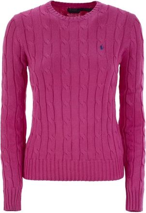 Polo Ralph Lauren Cable Knit Crewneck Sweater - Dames - Ronde hals truien - Roze - S - Katoen - Truien & Vesten