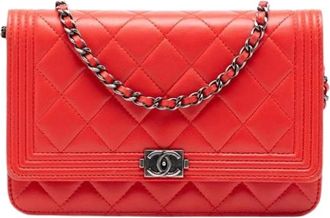 Chanel Pre-owned Boy Wallet on Chain - Dames - Vintage Schoudertas - Rood - ONE Size - Leer - Vintage