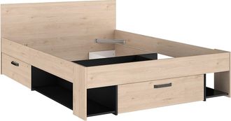 Vente-Unique Cama 140 x 190/200 cm con almacenamiento - Color: Natural y negro - KINSELIA