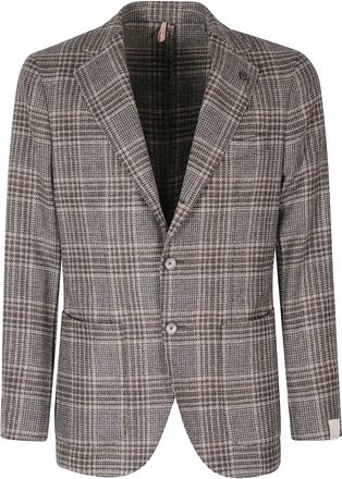 Santaniello Brown Prince Of Wales Wool Check Blazer