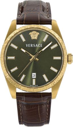 Versace Millenyium Leather Strap Watch, 40mm in Ip Yellow Gold at Nordstrom