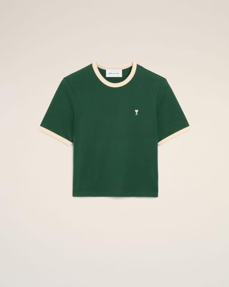 Ami Green contrasted cotton t-shirt with Ami de Coeur Green - XXXL - for Men