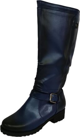 Generic Autumn Winter Women Western Boots with Chunky Block Heel and Decorative Buckle Detail for Stylish Mid Calf Footwear (Blue, 6.5)