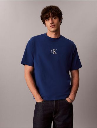 Calvin Klein Jeans Calvin Klein Mens Monogram Logo Overlay Tee - Blue - 2XL