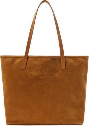 MC2 Saint Barth Spacious Brown Suede Tote Bag with Embossed Logo