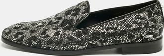 Versace Black/silver Leather Crystal Embellished Slip On Loafers