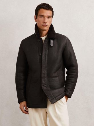 Reiss Brown Button-through Shearling Jacket, Xxl