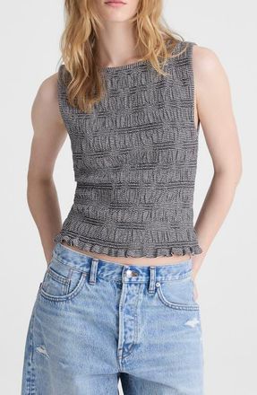 Madewell Smocked Bateau Neck Cotton & Linen Tank in Jet Black at Nordstrom, Size Xx-Small