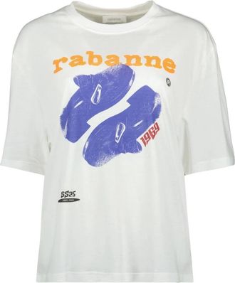 Paco Rabanne Wit Bedrukt T-shirt Lente-Zomer 2025 - Dames - T-shirts - Wit - L - Katoen - Tops