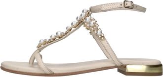 Tosca Blu Regenboog Sandaal met Parels - Dames - Sandalen - Beige - 41 EU - Leer - Schoenen