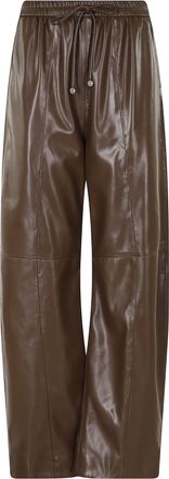 Isabelle Blanche Brown Elastic Waistband Drawstring Faux Leather Wide-Leg Pants