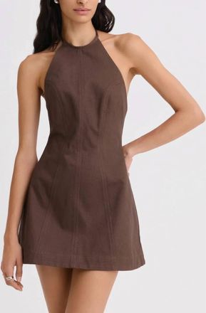 Matthew Bruch Tie Halter Mini Dress In Chocolate Brown