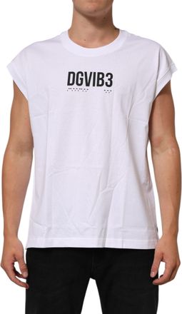 Dolce & Gabbana Mens White Cotton Sleeveless Printed Tank T-Shirt