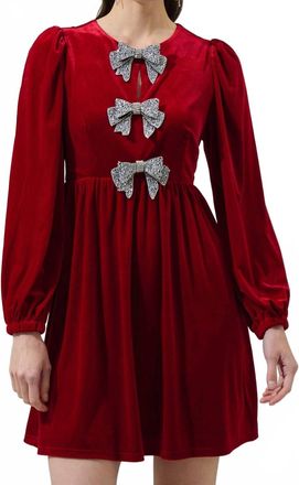 Sugarlips Bridget Bow Velvet Long Sleeve Mini Dress In Red