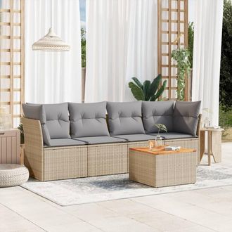 vidaXL Juego De Sof&aacute;s Jard&iacute;n Con Cojines Beige Mezcla 5 Pzas Rat&aacute;n Pe Vidaxl