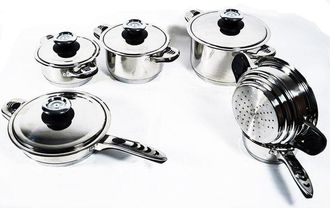 Trade Shop Trade Shop - Set Batteria Di Pentole Da 12 Pezzi Padelle In Acciaio Inox Cucina Schuster