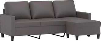 vidaXL Sof&aacute; De 3 Plazas Con Taburete Cuero Sint&eacute;tico Gris 180 Cm Vidaxl