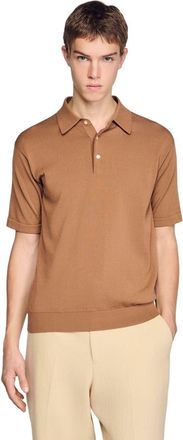 Sandro Cotton and silk polo shirt in Dark Camel at Nordstrom, Size Xx-Large