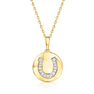 Ross-Simons Diamond Horseshoe Disc Pendant Necklace in 18kt Gold Over Sterling