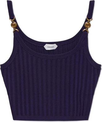 Versace Stretch Viscose Mesh Ribbed Knit Top - Dames - Tops zonder mouwen - Paars - S - Nylon - Tops