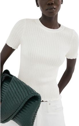 Mango Cotton Blend Rib T-Shirt in Ecru at Nordstrom, Size X-Small
