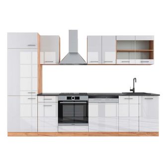 Vicco Mueble De Cocina R-line, Blanco Brillo Intenso/roble Dorado, 300 Cm, Et Antracita