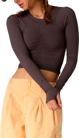 Free People FP Movement Tempo Ruched Long Sleeve T-Shirt in Chocolate at Nordstrom, Size X-Small