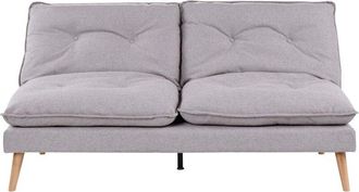 Beliani Sofa Bed Grey Fabric Upholstery Wooden Legs 3 Seater Armless Click-Clack Sleeping Mechanism Quilted YILA