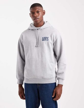 Levi's Felpa con cappuccio comoda grigio m&eacute;lange con stampa logo stile cowboy sul retro